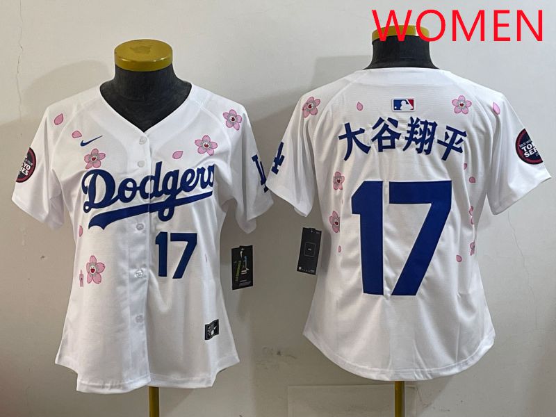 Women Los Angeles Dodgers #17 Ohtani White Sakura Edition 2025 Nike MLB Jersey style 16
